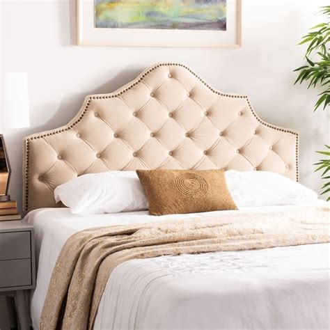 Safavieh Arebelle Buckwheat Velvet Upholstered Tufted Headboard Brass