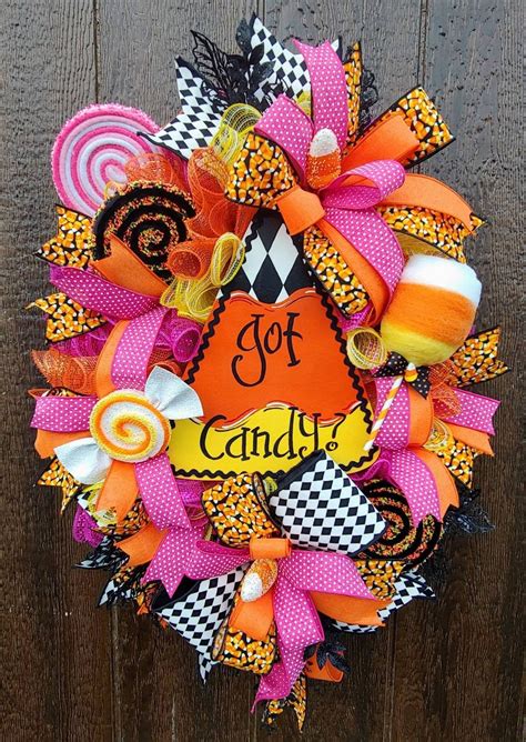 Halloween Wreaths, Candy Corn Door Wreaths, Pink Candy Wreath, Wreaths ...