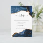 Navy And Gold Agate Wedding Rsvp Card Zazzle