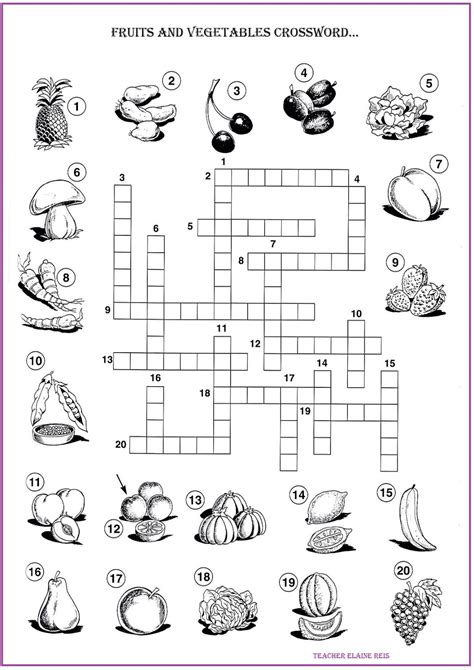 Teacher Elaine Reis Activities Fruits And Vegetables Crossword