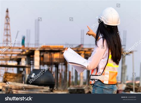 Construction Engineering Asian Woman Civil Engineer Stock Photo