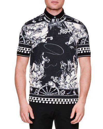 Dolce And Gabbana Western Print Pique Polo Shirt Black White Modesens