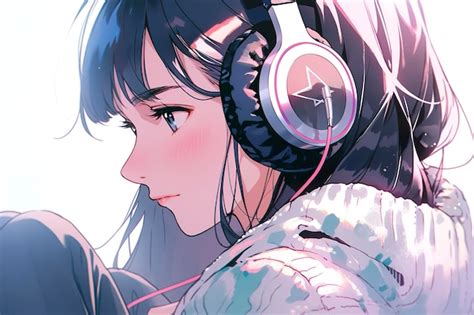 Premium Ai Image Beautiful Anime Girl Listening To Lofi Hip Hop Music