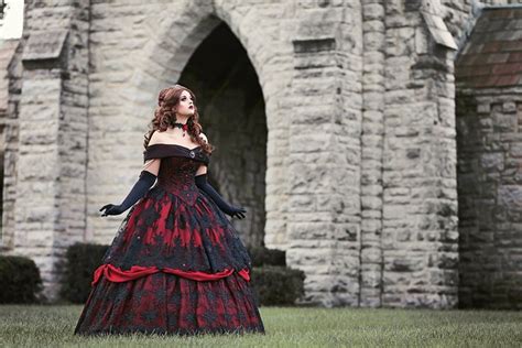 Gothic Wedding Belle Redblack Lace Fantasy Gown Wedding Etsy Black