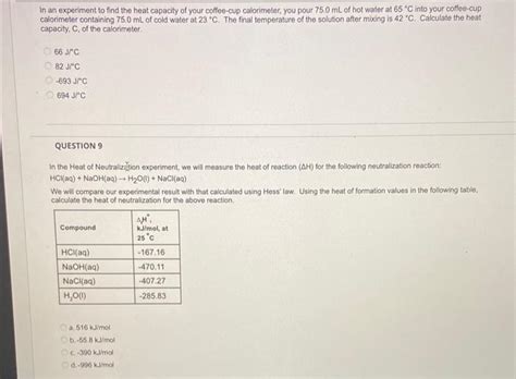 Solved In an experiment to find the heat capacity of your | Chegg.com