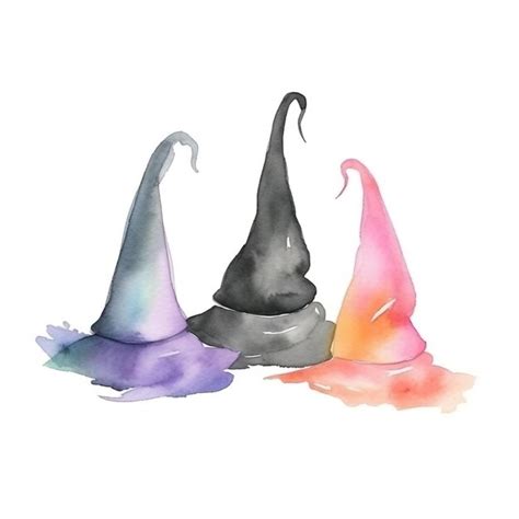 Premium Photo A Watercolor Painting Of Three Witches Hats