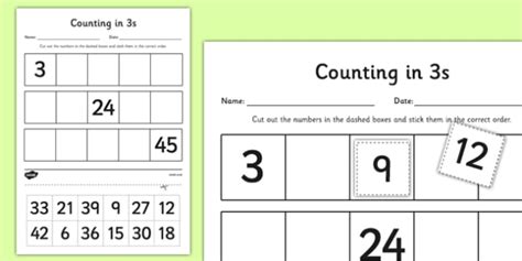 Counting In 3s Cut And Stick Worksheet Worksheet