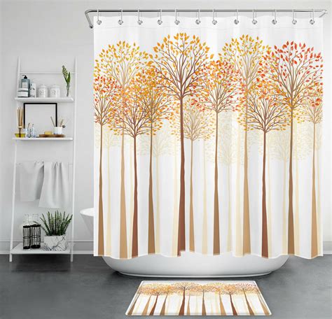 Golden Red Leaves Shower Curtain Set Transform Your Bathroom Into An