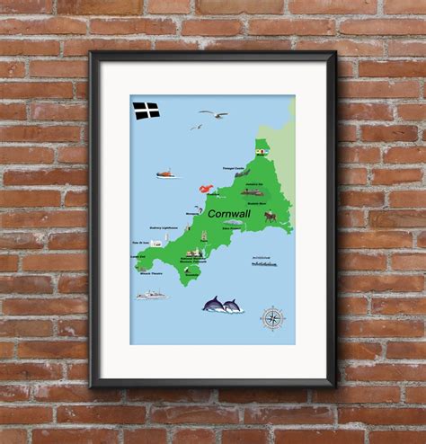 Illustrated Map Of Cornwall Etsy Uk