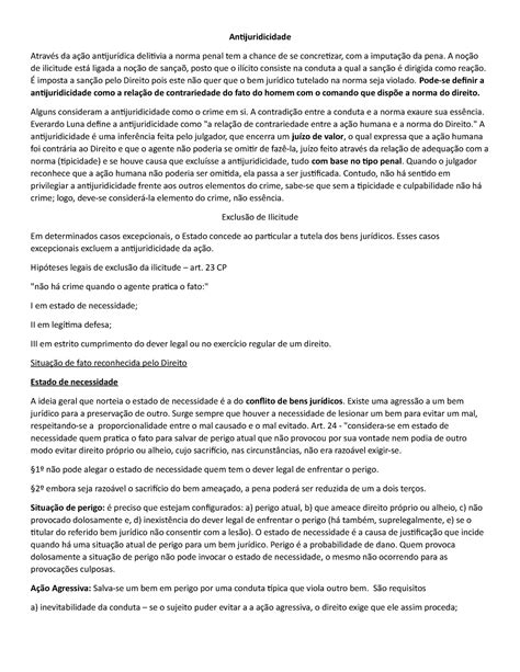 Antijuridicidade Resumo Curso De Direito Penal Parte Geral