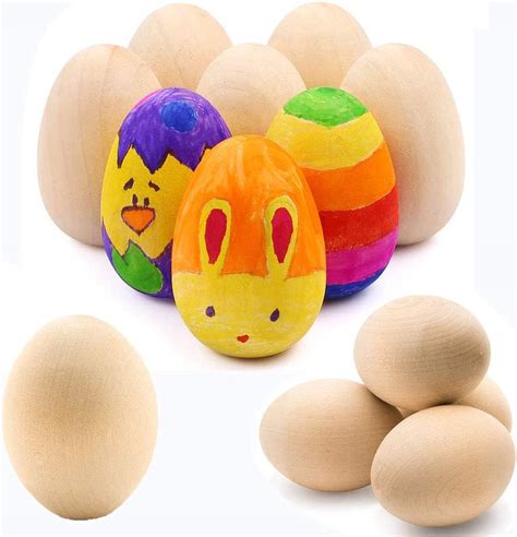 Simuer Wooden Eggs Pcs Unpainted Easter Eggs Natural Wood Egg