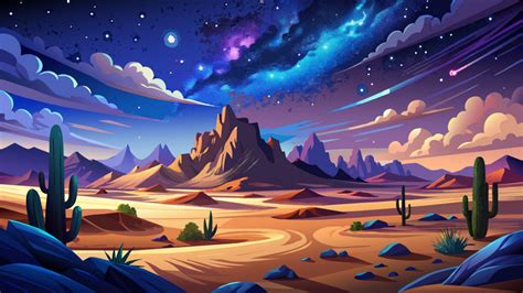 Starry Night Sky Over Desert Landscape 03 Illustration | AI Free ...