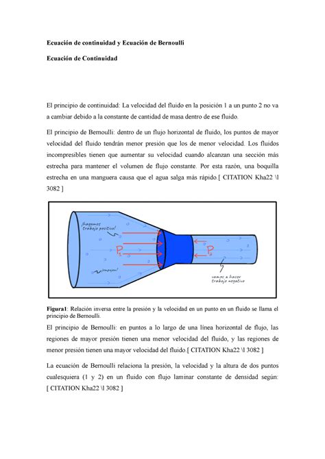 Ecuacion De Continuidad El Principio De Bernoulli Dentro De Un Flujo