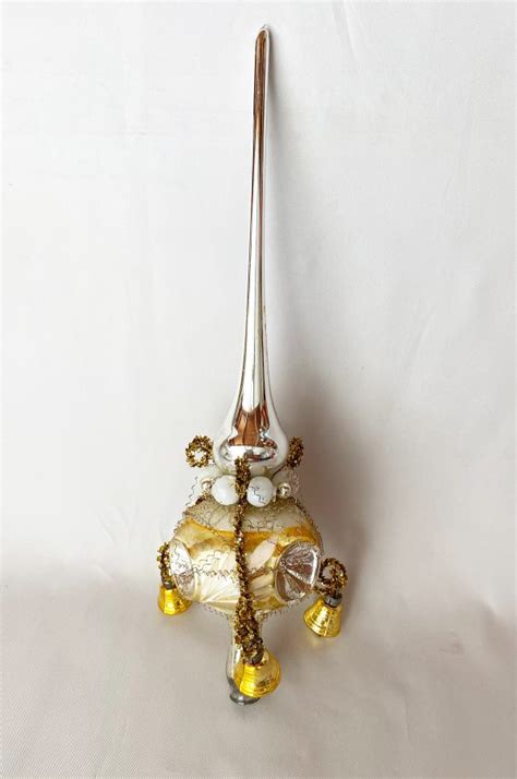 Vintage Triple Indent Wire Wrapped Tree Topper With Bells Large German