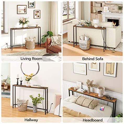 Hoobro Skinny Console Table With Power Outlets Behind Couch