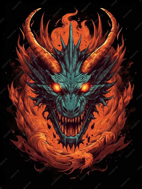 Premium Ai Image A Close Up Of A Dragon With A Fire Face On A Black