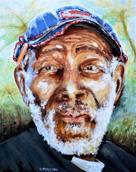 A Painting Of An Older Man Wearing A Blue Hat