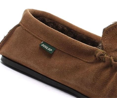 Mens Dunlop Genuine Leather Suede Moccasin Slippers Soft House Shoes