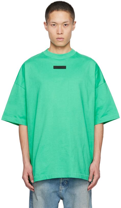 Fear Of God Essentials T Shirt Vert à Col Ras Du Cou Ssense France