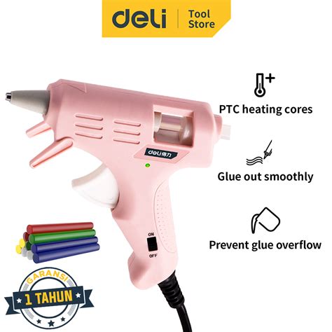 Deli Hot Melt Glue Gun Lem Tembak 20W Warna Biru Pink Gratis 10 Lem DL39002X Alat Perkakas