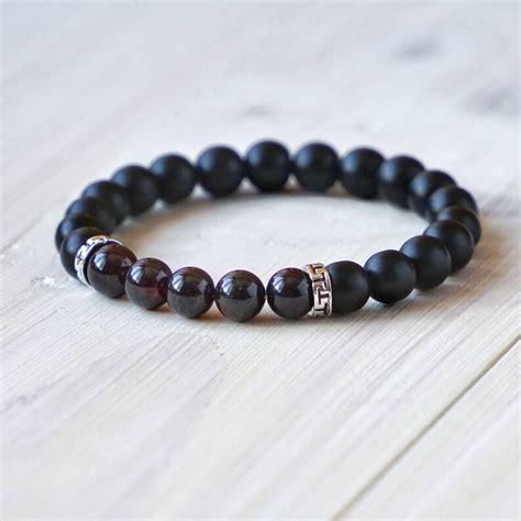 Shungite Gemstone Bracelet With Garnet Beads For Men And Etsy