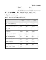 Determination Of Ka For A Weak Acid Experimental Analysis Course Hero