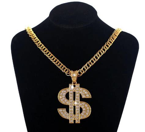 New Gold Crystal Dollar Pendant Neckalce Cool Punk Hiphop Hip Hop