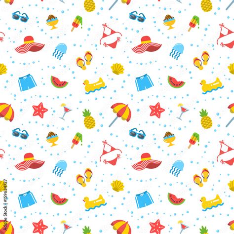 Summer Beach Sea Vacation Seamless Pattern Vector Flat Tileable