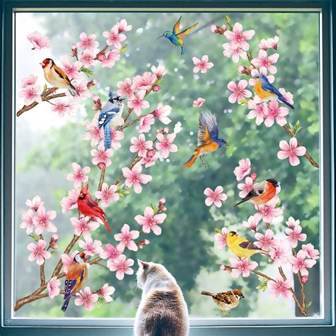 Amazon Decalmile Cherry Blossom Flower Branch Window Clings Birds