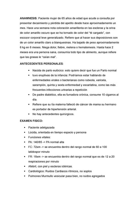 Pregunta 6 y 7 Guión ANAMNESIS Paciente mujer de 65 años de edad