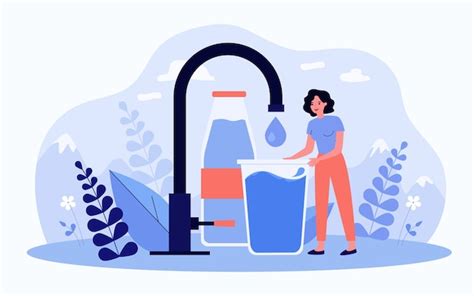 Premium Vector Tiny Woman Taking Pure Clean Water Flat Vector