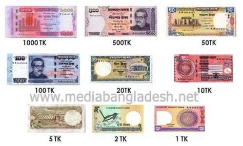 Bangladesh currency - Taka denomination are 1, 2, 5, 10, 20, 50, 100 taka