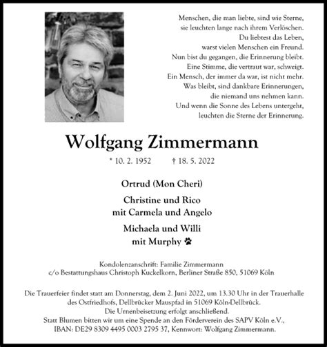 Traueranzeigen Von Wolfgang Zimmermann Wirtrauern