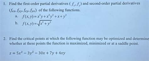 Solved 1 Find The First Order Partial Derivatives Fx Fy