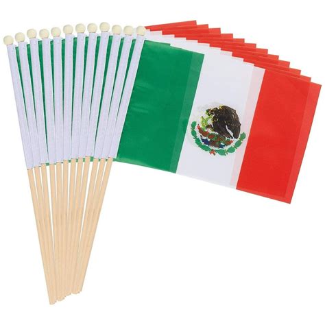 12 Pack Of Small Mexico Flags 11x17 Mexican Flag Attached On Stick