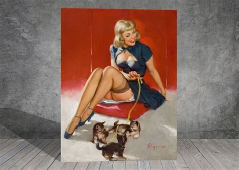 Gil Elvgren Woman Cat Vintage Pin Up Girl Canvas Art Print Poster