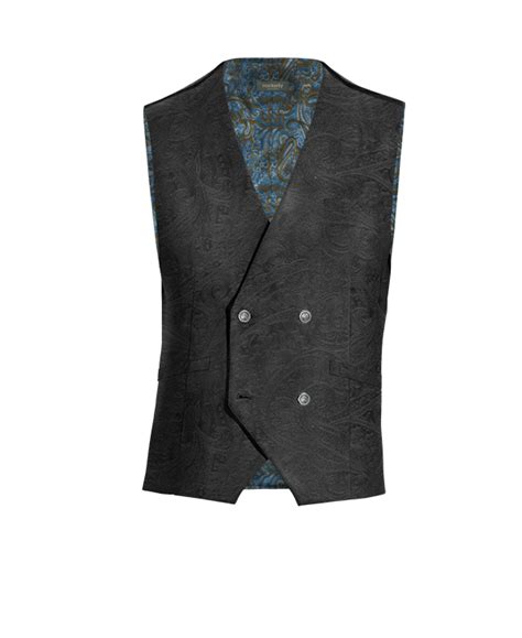 Chaleco De Vestir Double Breasted De Terciopelo Negro Paisley Con