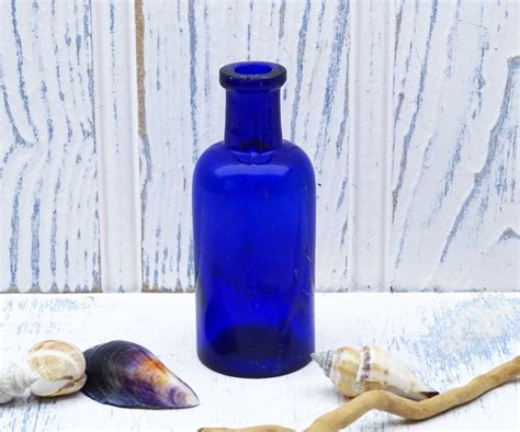 Antique Cobalt Blue Glass Bottle Victorian Or Edwardian Round Etsy Blue Glass Bottles Blue