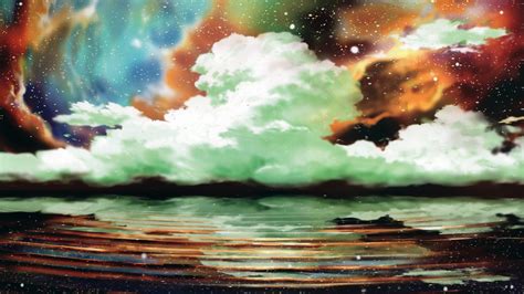 Online crop | body of water under white clouds painting, anime, nature, clouds, water HD ...