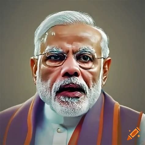 Indias Prime Minister Narendra Modi With A Serious Expression