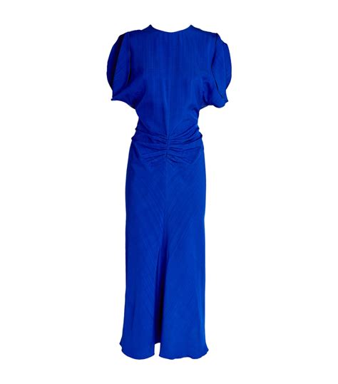 Womens Victoria Beckham Blue Gathered Waist Midi Dress Harrods Uk