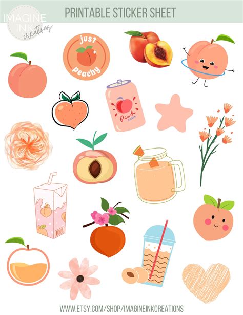 Peach Stickers Printable Sticker Sheet Summer Stickers Cute Etsy