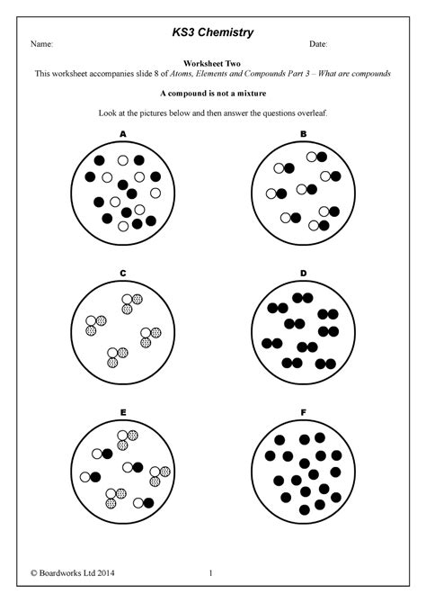 Atoms Elements And Compounds Worksheet 2 KS3 Chemistry Name Date