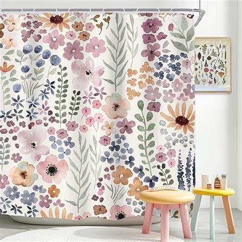 Amazon Riyidecor Cute Floral Flower Shower Curtain For Bathroom