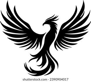 Phoenix Bird Black Silhouette Isolated Vector Stock Vector Royalty