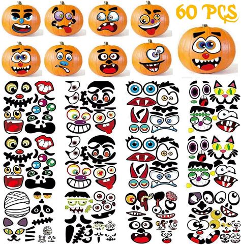 Amazon.com: 60 Pack Halloween Pumpkin Decorating Stickers, Make 60 ...