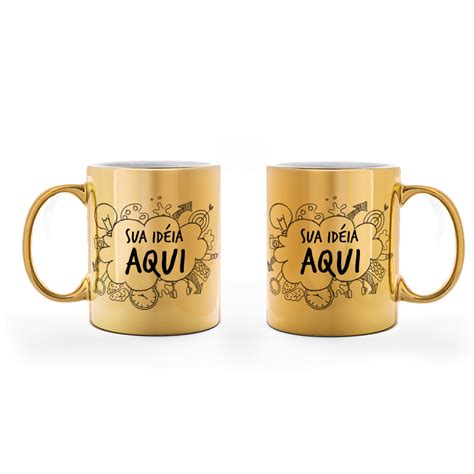 Caneca Personalizada Cromada Dourada Canecas Horas