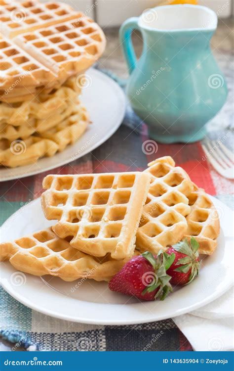 A Stack of Plain Round Waffles Stock Photo - Image of crust, cream ...