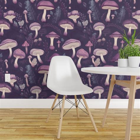 Pre Pasted Wallpaper 2FT Wide Enchanted Purple Mushrooms Fungus