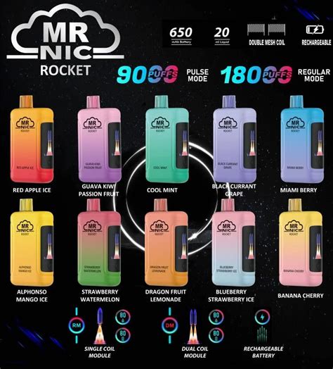 Mr Nic Rocket Disposable Vape Pen 20ml 18000 Puffs With Large Screen